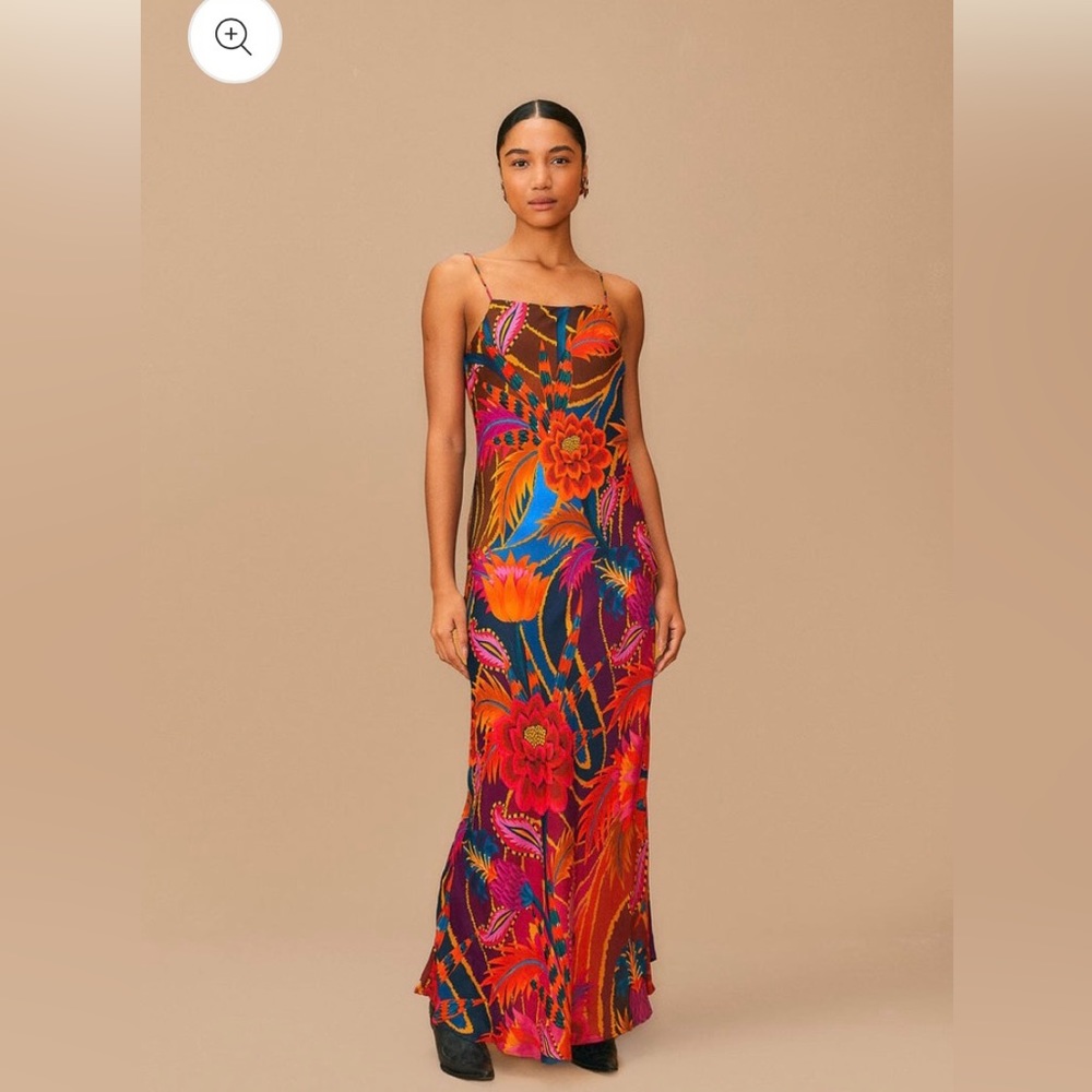 Farm Rio Vintage Wave Multicolor Lenzing Ecovero Viscose Maxi Dress size XS